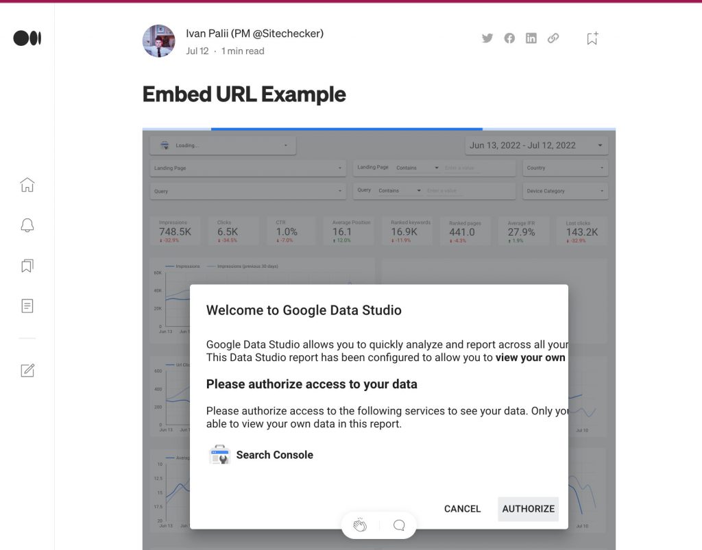 google data studio embed report authorization