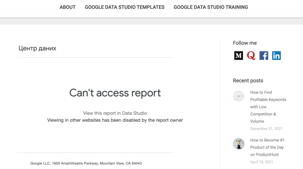 viewing in other websites has been disabled by the report owner