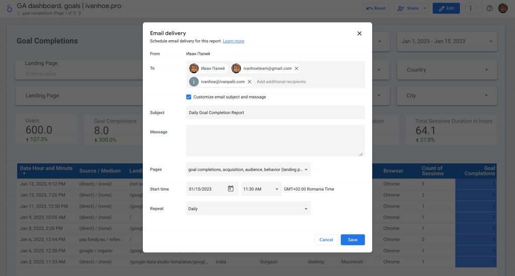 google data studio email reports
