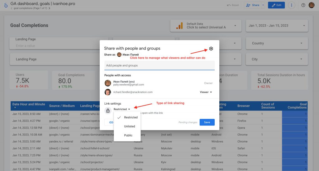 how do I share a link in data studio report