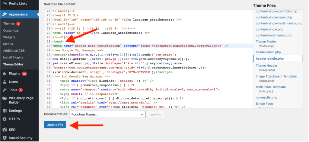 add html verification tab in worpdress admin