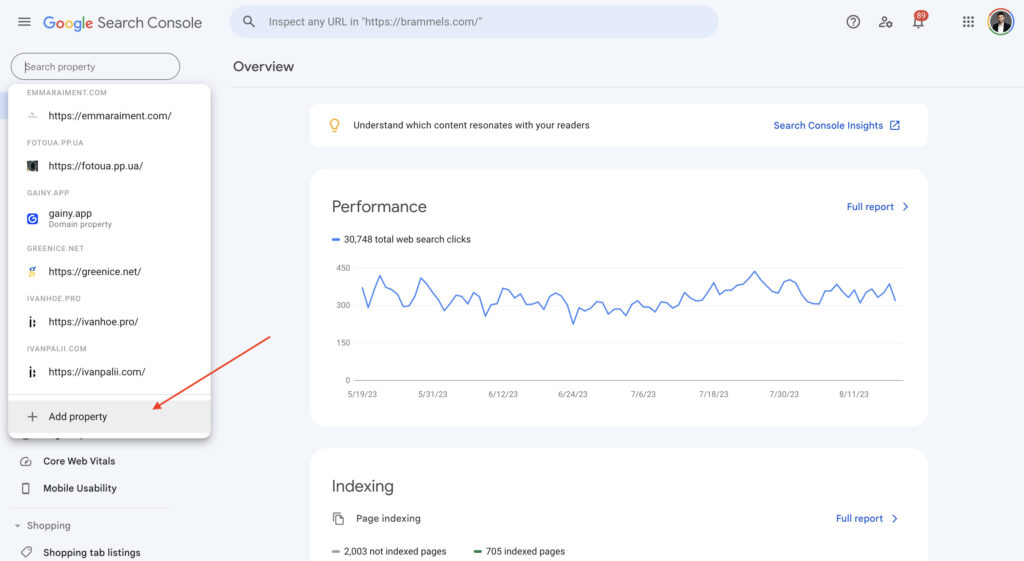 add website to google search console