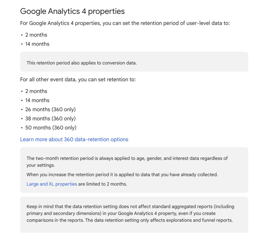 data retention period in google analytics 4