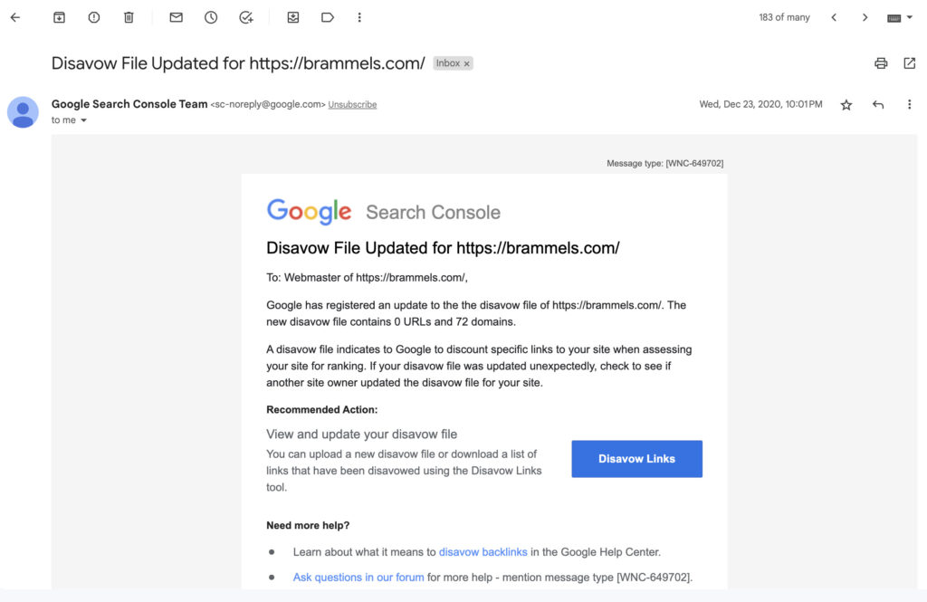 disavow file updated email