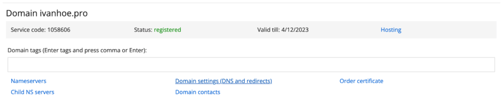 domain name settings for verification