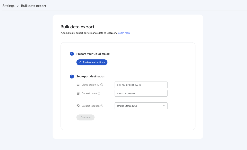 export search console data to google bigquery