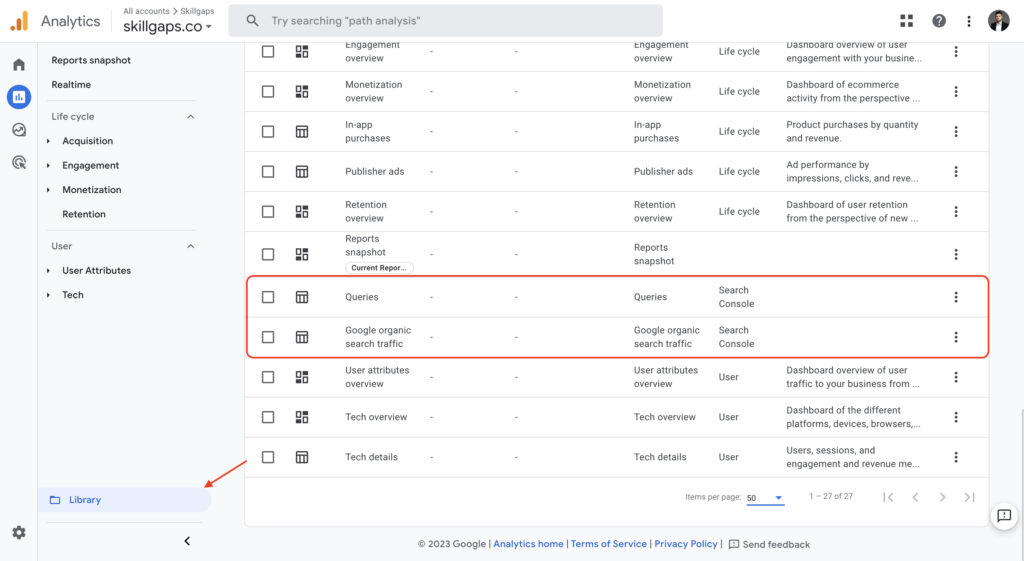 google search console reports in google analytics 4