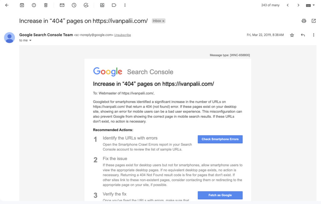 increase in 404 pages email