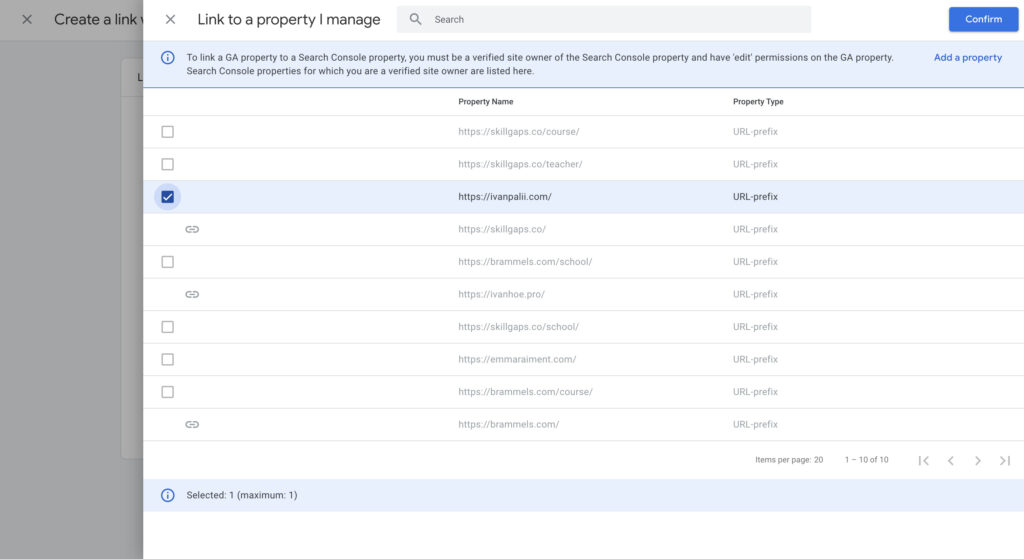 link a search console property you manage