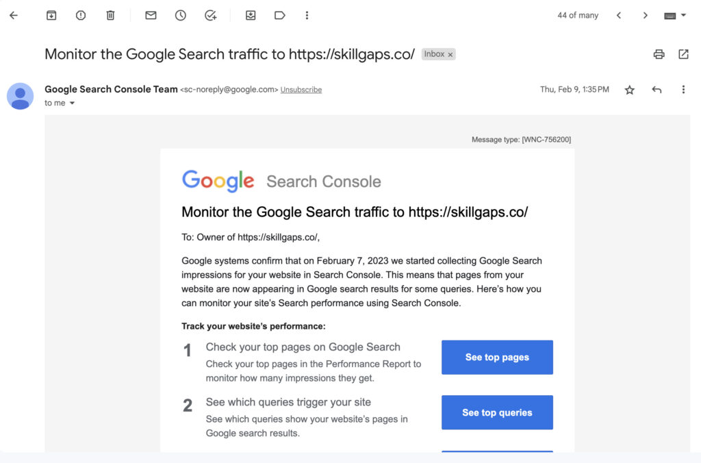 monitor the google search traffic email alert