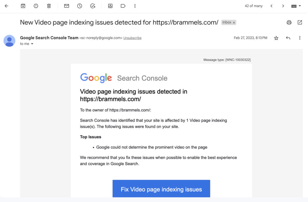new video page indexing issues
