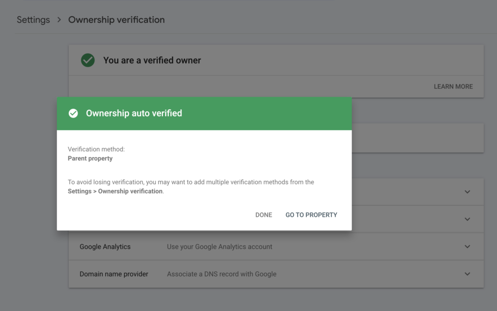 search console property auto verification