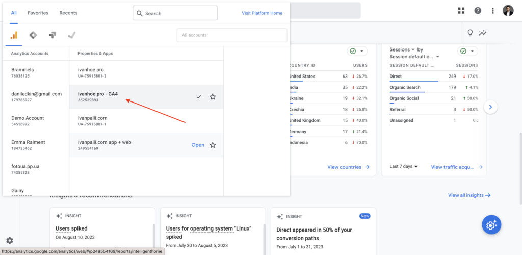 visit the required google analytics 4 property