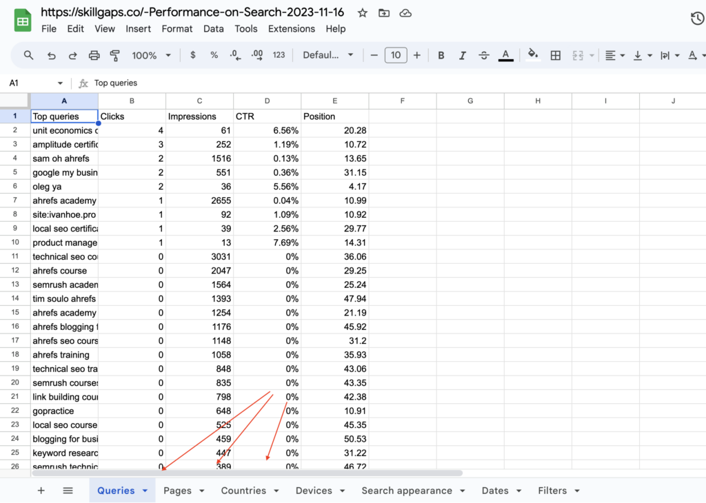 google search console default export