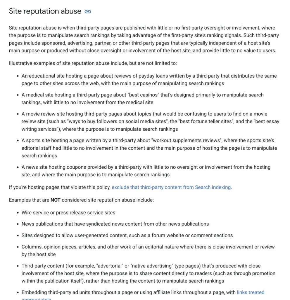 parasite seo and site reputation abuse